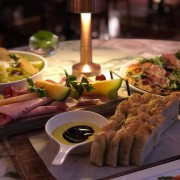 Beautiful dinner spread with candlelight